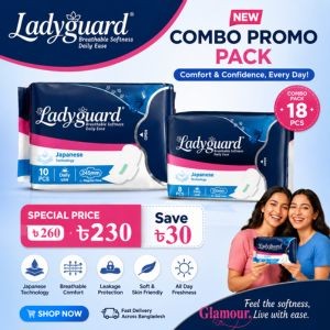 Ladyguard Breathable Softness Daily Ease Sanitary Napkin L 245mm – Regular Flow & Heavy Flow XL 8 Pcs Combo Pack
