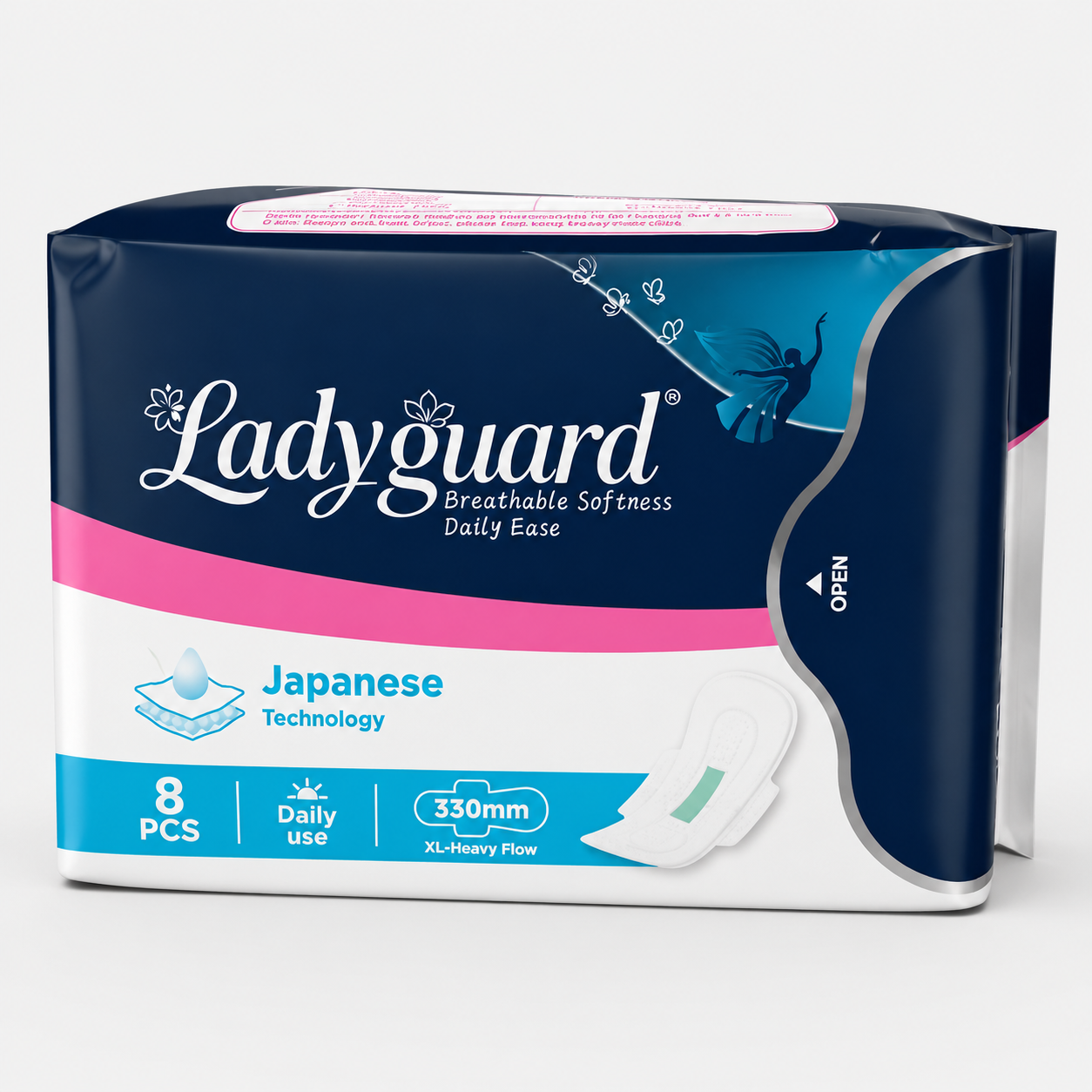 Ladyguard Breathable Softness Daily Ease Sanitary Napkin 330mm XL Heavy Flow (8 Pads)